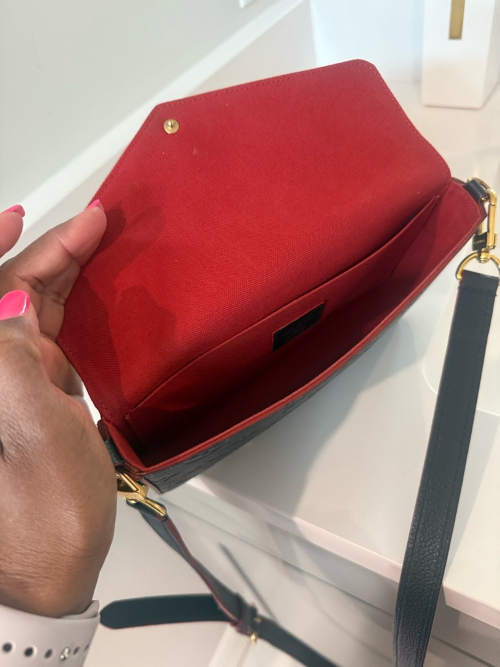 Louis Vuitton Navy Felicie Crossbody with Red Trim and Gold Hardware - Picture 6 of 10